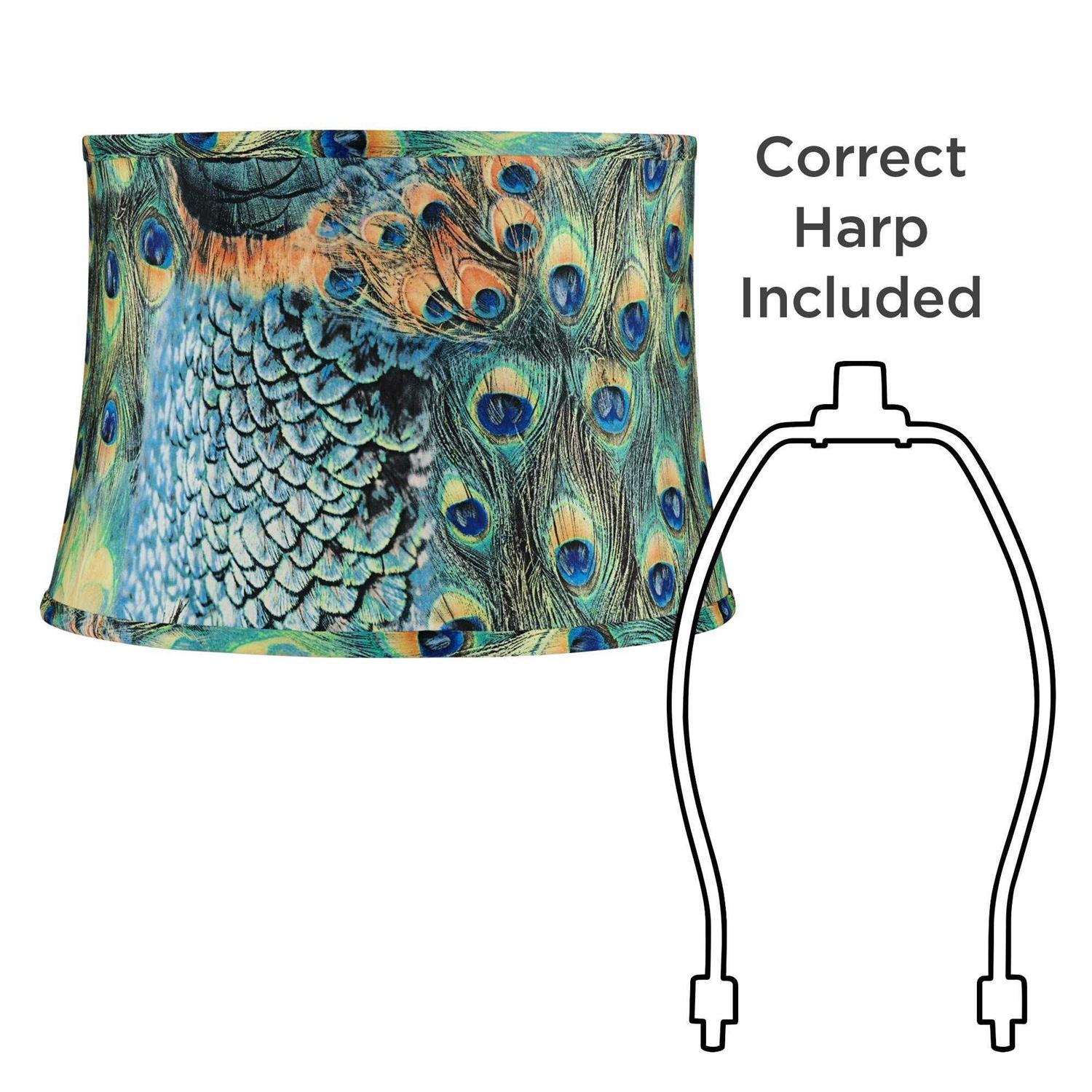 Springcrest Peacock Print Drum Lamp Shade 14x16x11