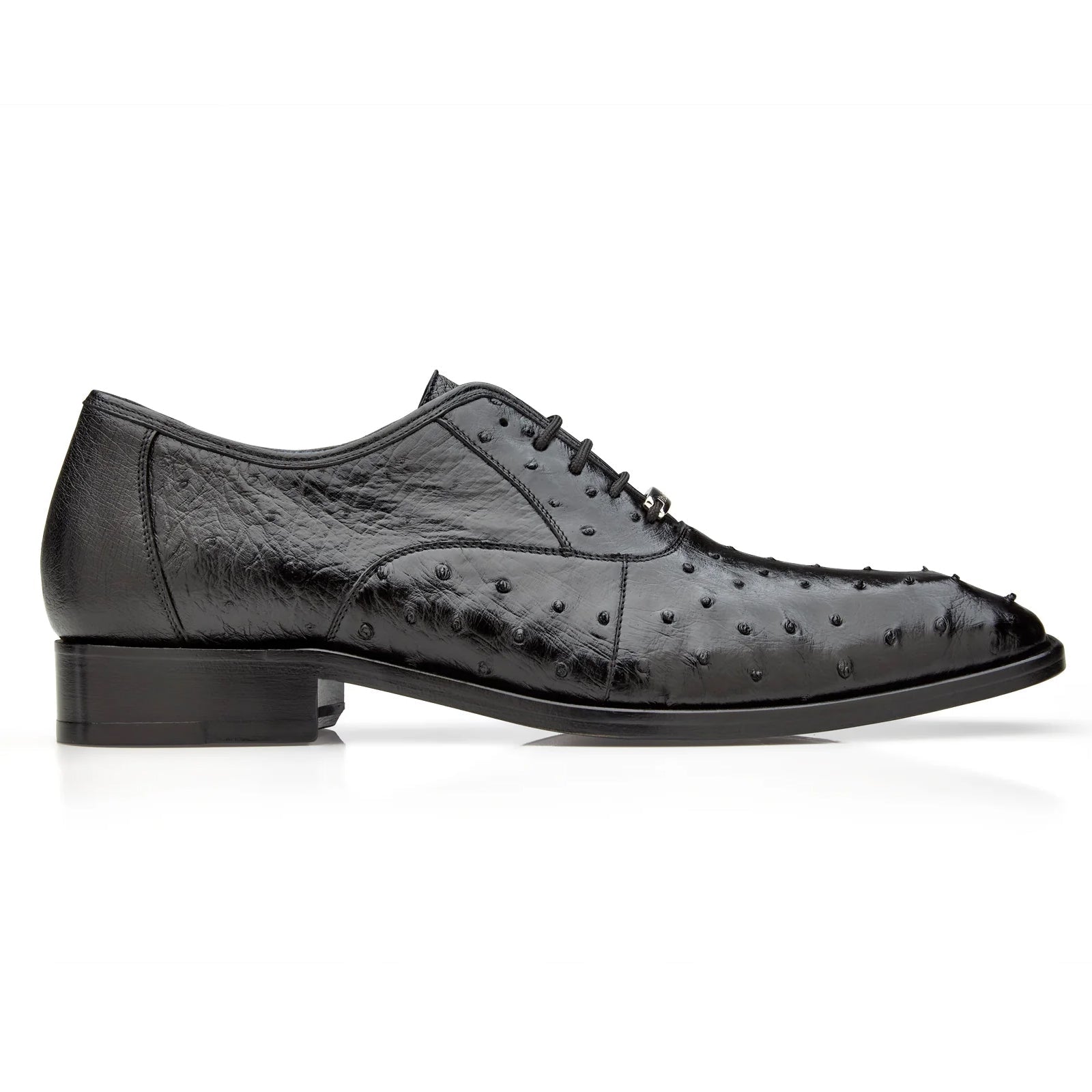 Men’s Belvedere Orlando Ostrich Quill Plain Toe Dress Shoe in Black