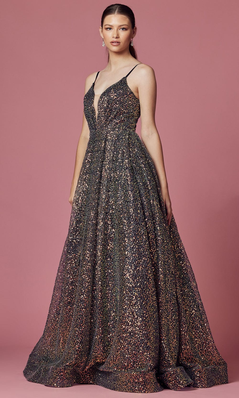 V-Neck Sequin Evening Gown