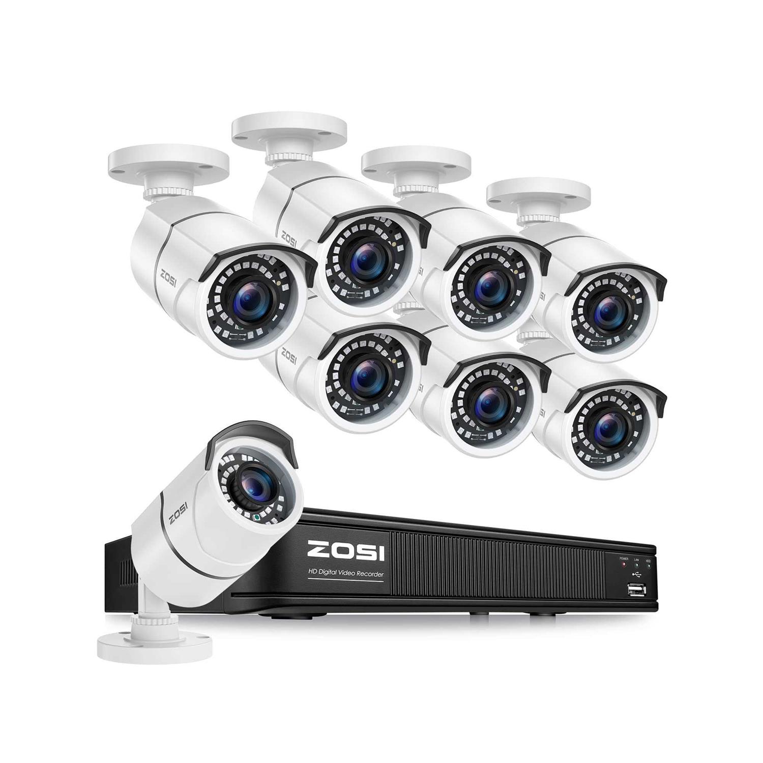 ZOSI 1080p H.265+ Security Camera System for Home, 5MP Lite 8 Channel CCTV DVR and 8 x 1080p Weatherproof Bullet Cameras Outdoor