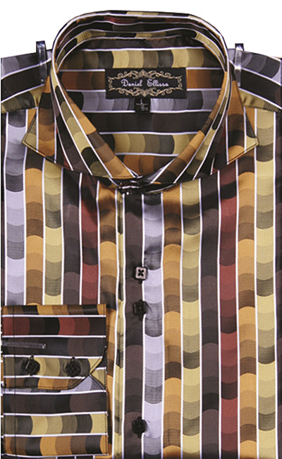 Men’s Regular Fit Fancy Tonal Stripe Pattern Sports Shirt in Gold