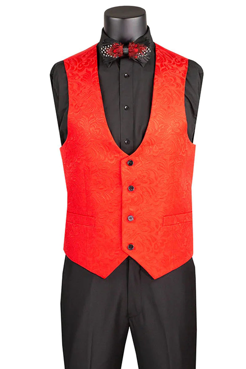 Men’s Slim Fit Vested Paisley Wedding Tuxedo in Red