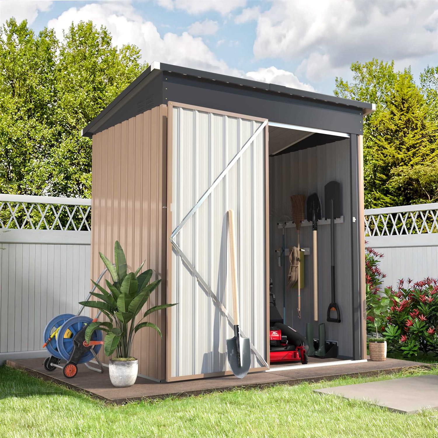 Yodolla 5 x 3 ft. Outdoor Metal Storage Shed with Sliding Roof & Lockable Door for Backyard