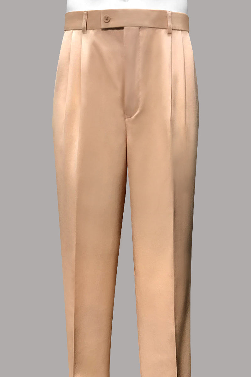 Men’s 100% Wool Classic Fit Pleated Dress Pant in Peach