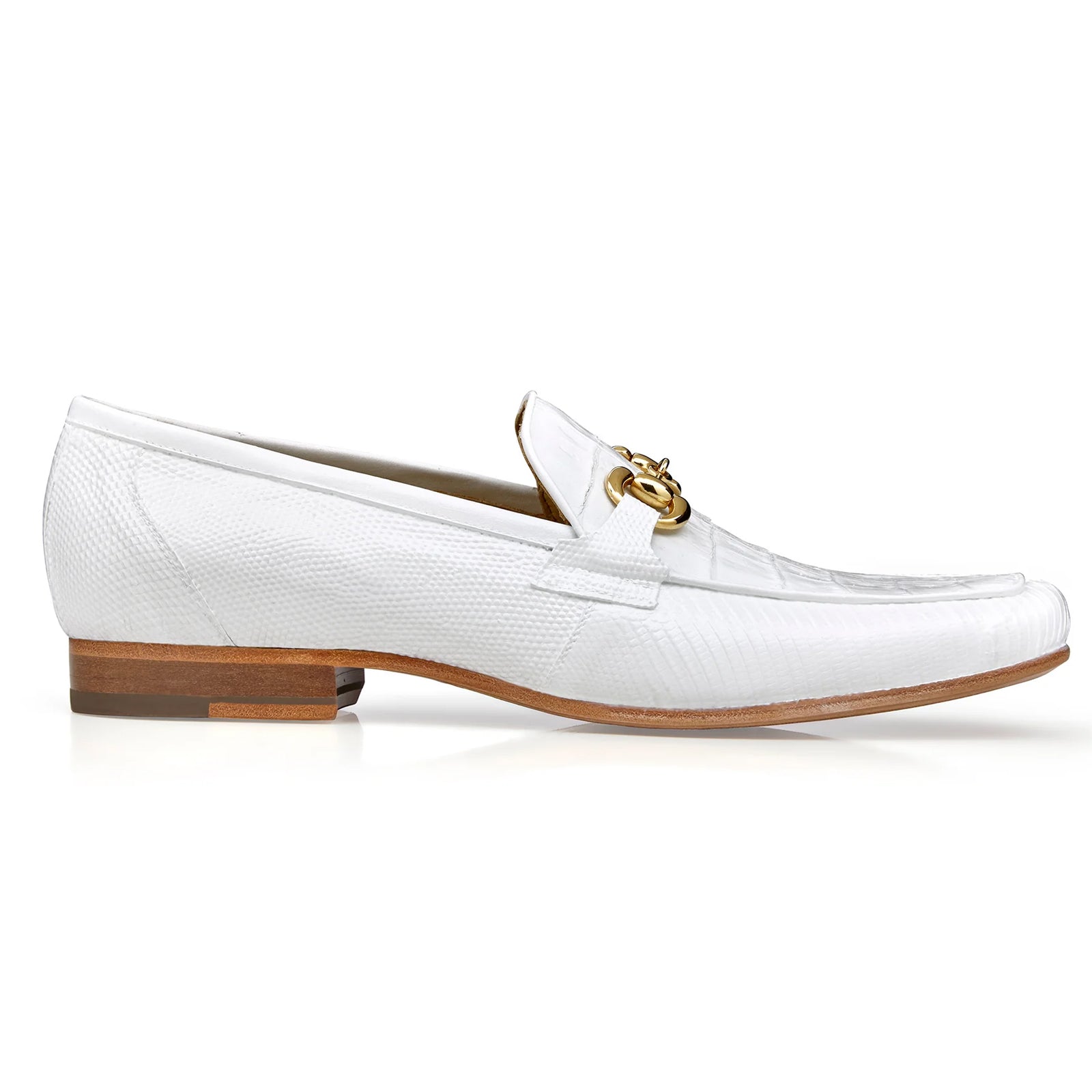 Men’s Belvedere Udine Crocodile & Lizard Buckle Dress Loafer in White