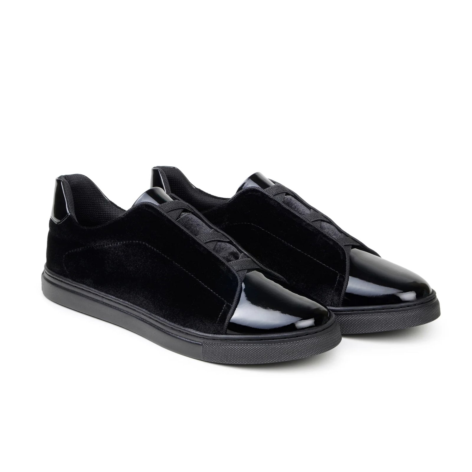 Men’s Belvedere Silvano Velvet & Patent Leather Tuxedo Tennis Shoe in Black
