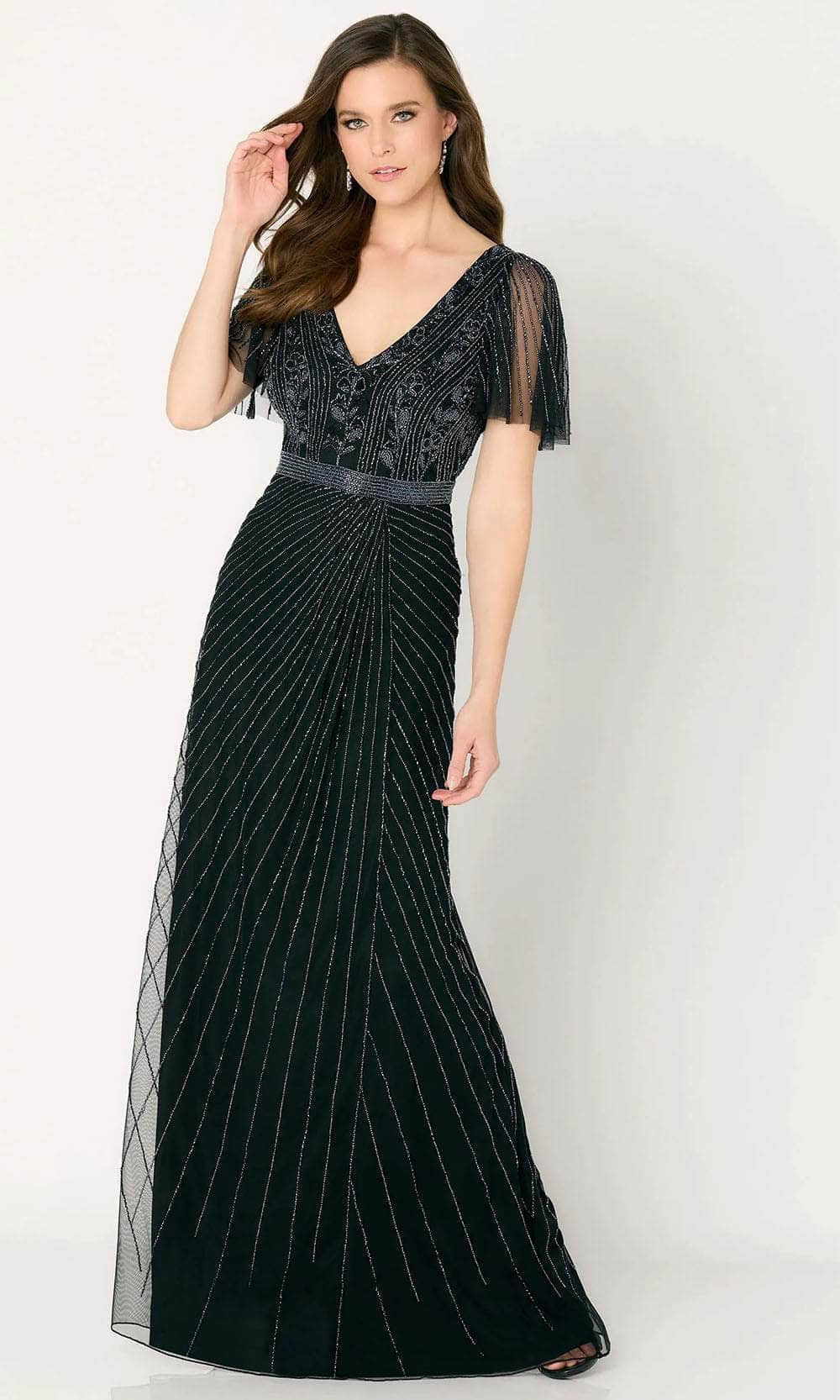 Flutter Sleeve Crystalline Evening Dress