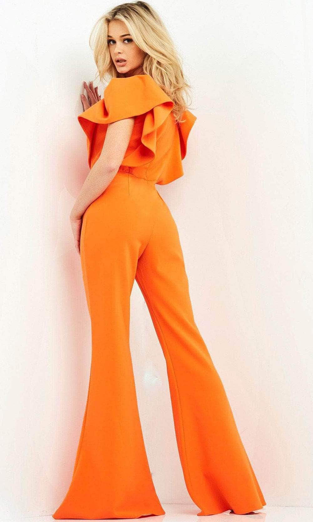 00762 Ruffle Angel Sleeved Split Neckline Jumpsuit