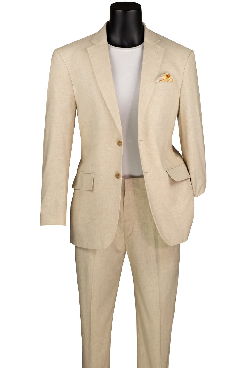Men’s Basic Modern Fit Summer Linen & Cotton Suit in Tan