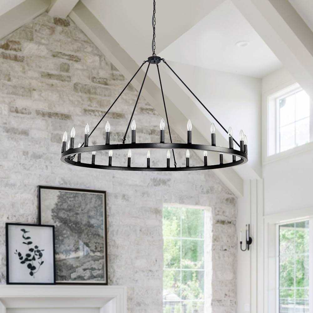 54-inch Round Wagon Wheel 24-light Chandelier