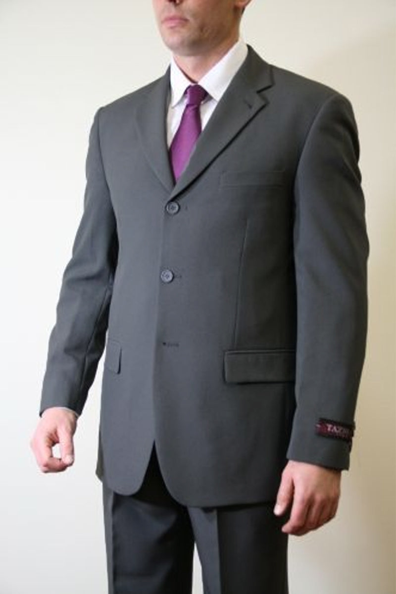 Men’s Basic Three Button Poplin Suit in Dark Grey
