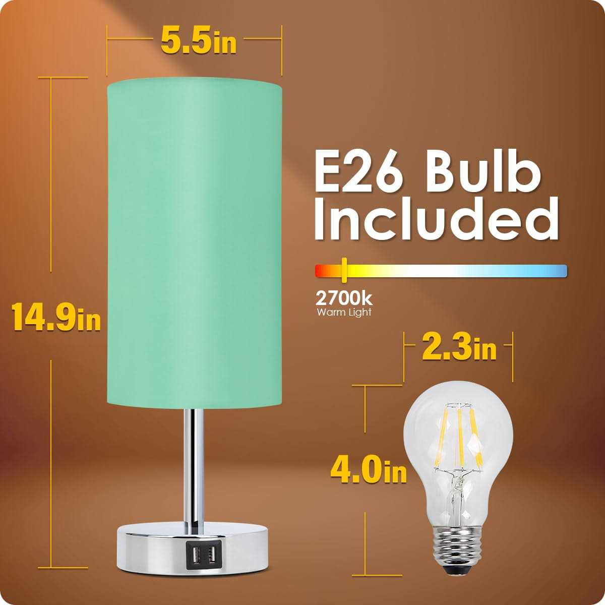 Yarra-decor Bedside Lamp with Usb Port Touch Control Table Lamp 3 Way Dimmable Nightstand Lamp