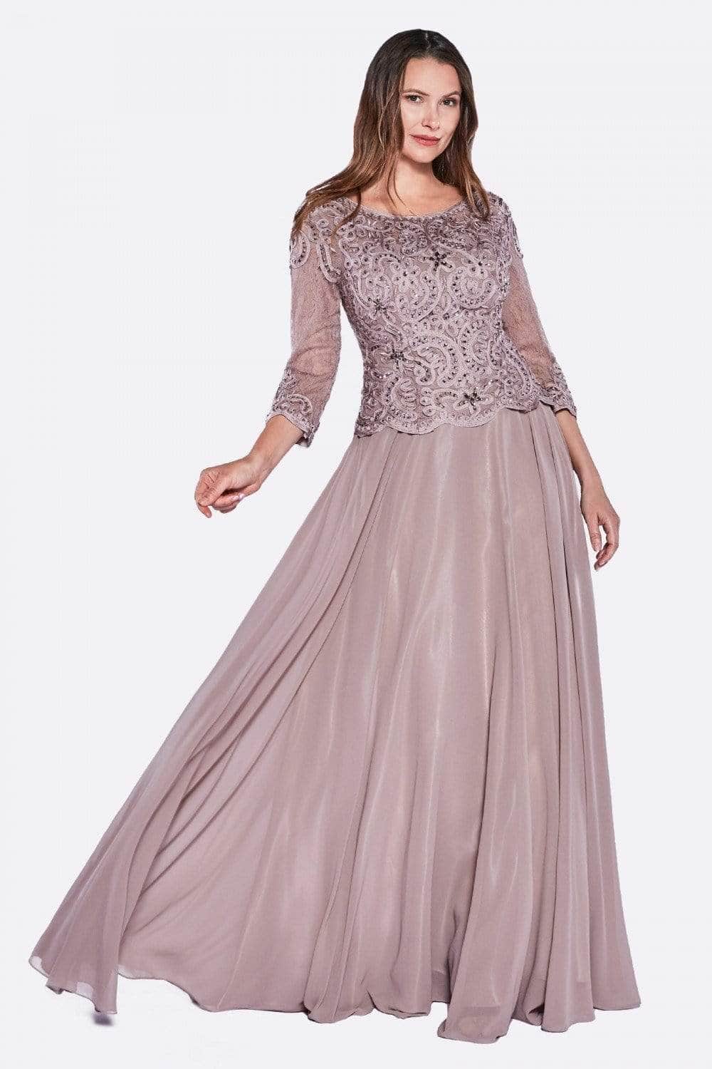 Quarter Sleeve Soutache Bodice A-Line Long Dress