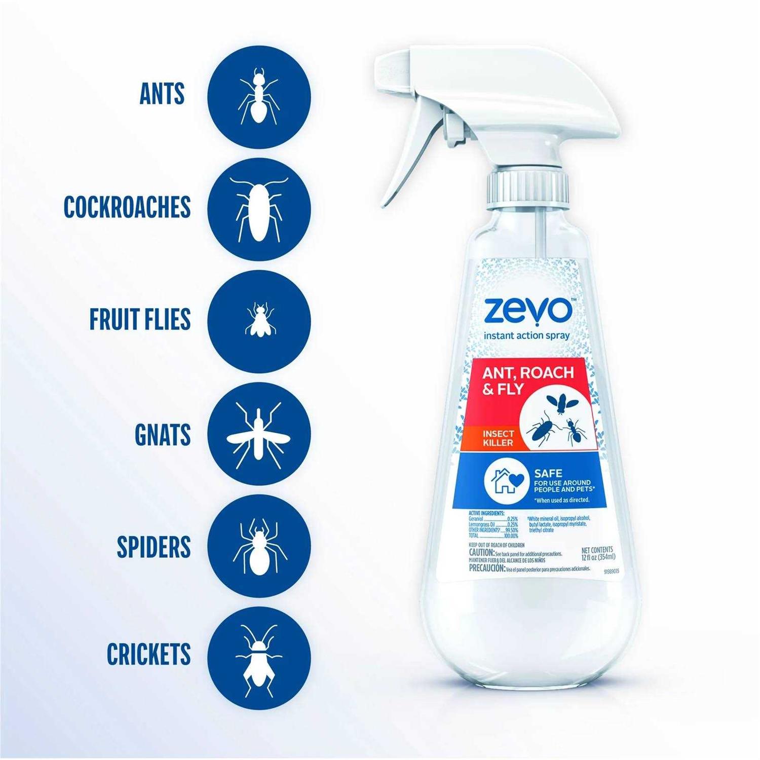 Zevo Multi-Insect Killer – Ant, Roach, Fly Spray 12oz, Size: 12 Fl Oz Pack of 3, Red