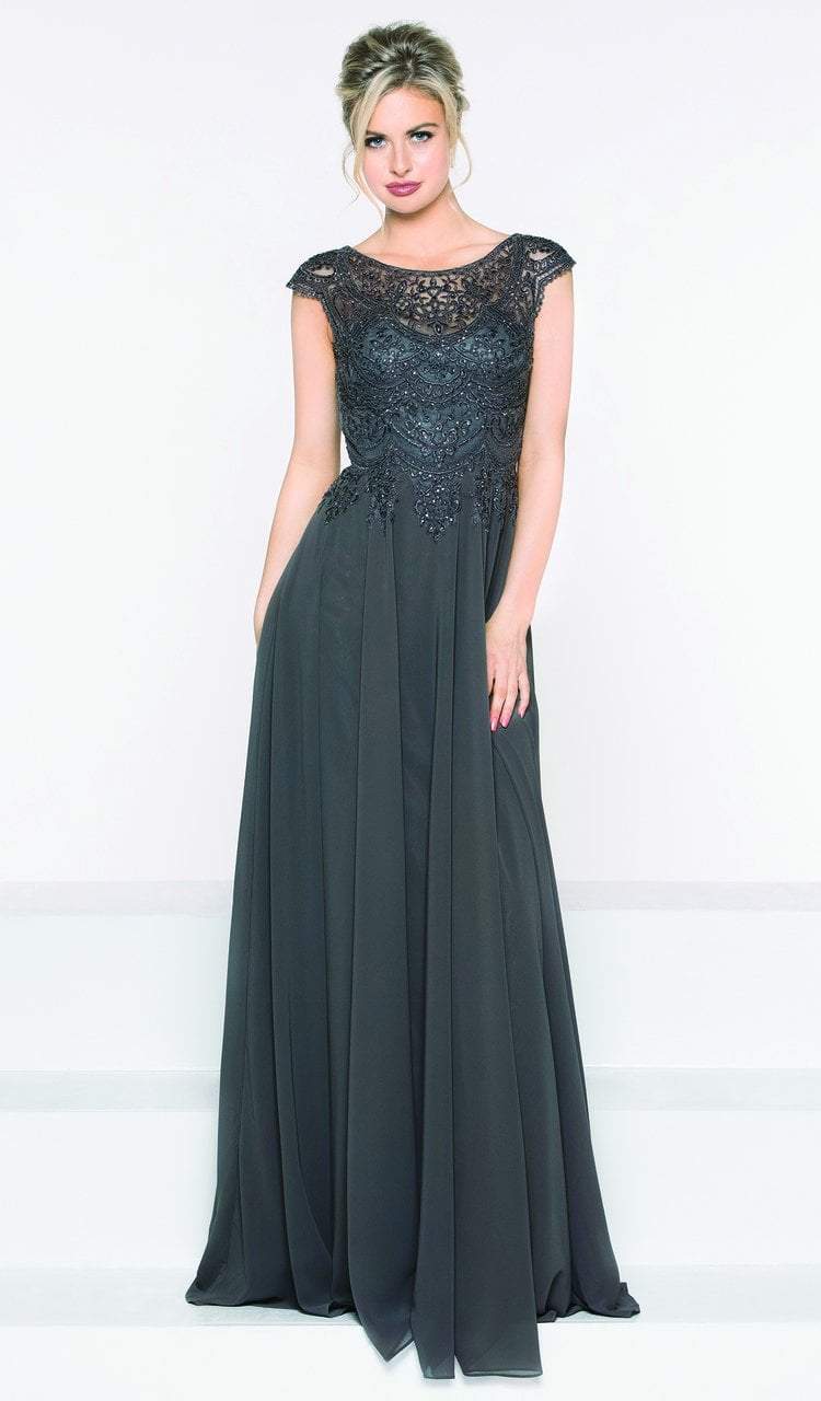M238 Beaded Applique A Line Chiffon Dress