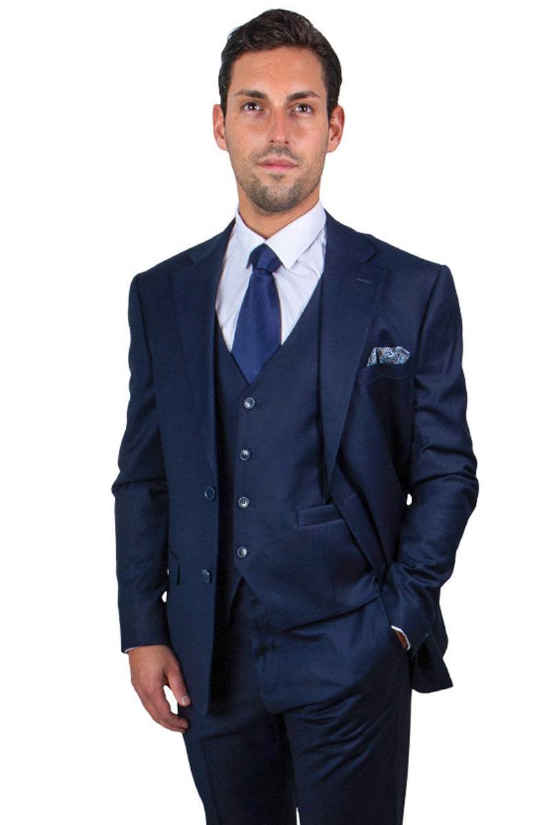 Men’s Two Button Vested Stacy Adams Basic Suit in Navy Blue