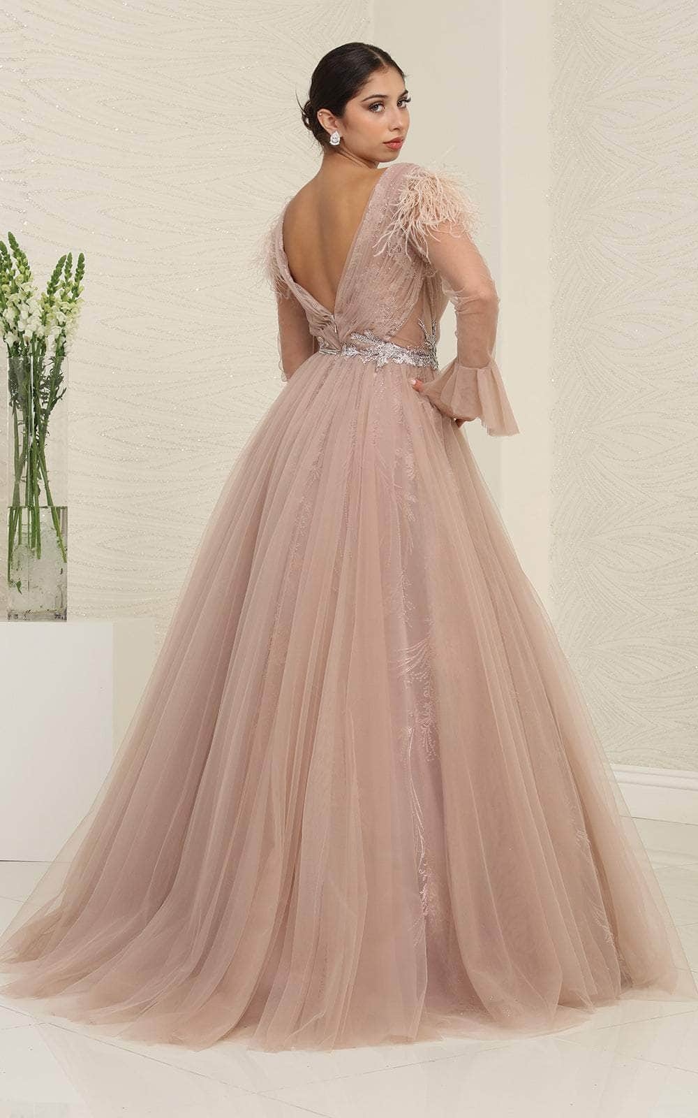 Feathered Tulle Evening Dress