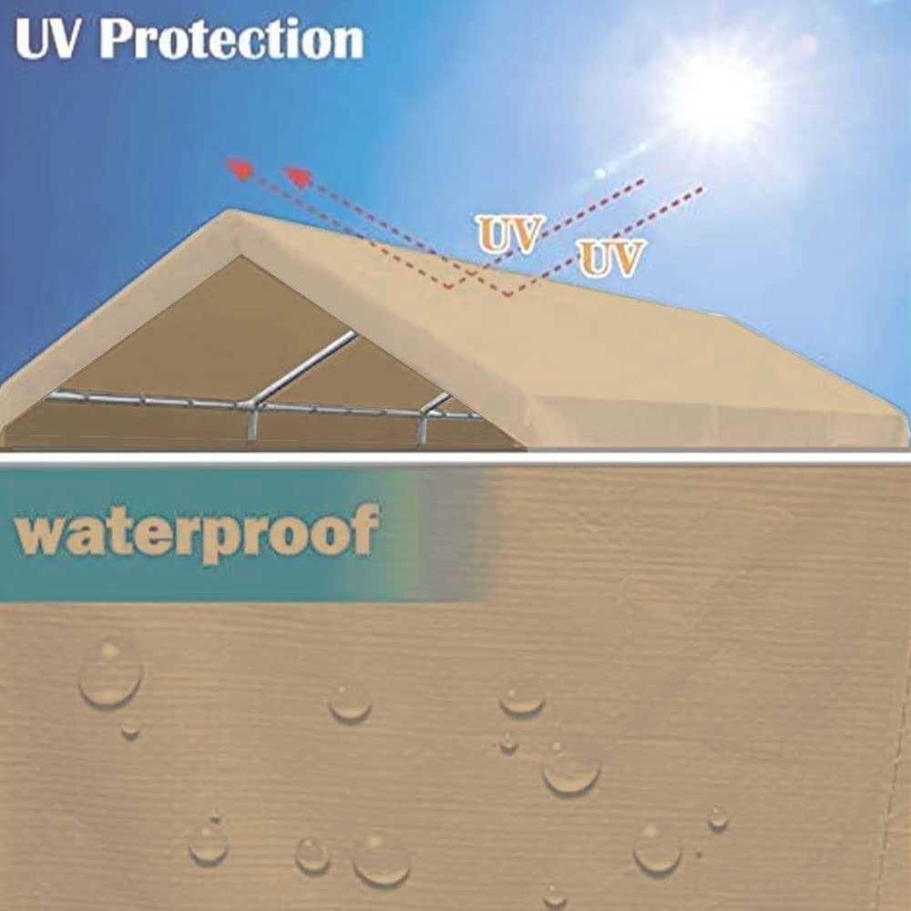Vanteriam 10’x20′ Upgraded Carport Replacement Top Canopy Cover for Car Garage Shelter Tent Party Tent with Ball Bungees