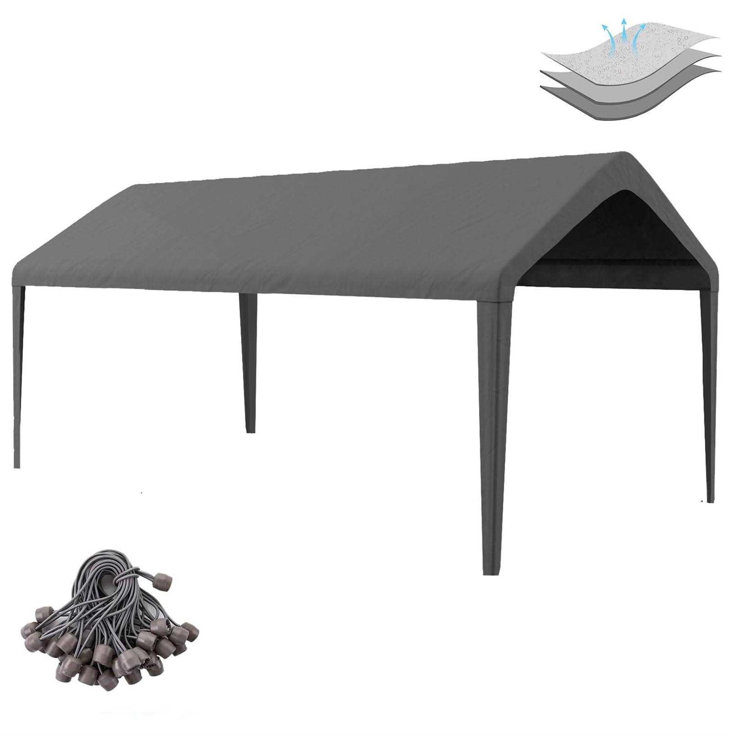 Carport Replacement Canopy Cover 10’x20′ for Tent Top Garage Shelter Cover with Ball Bungees