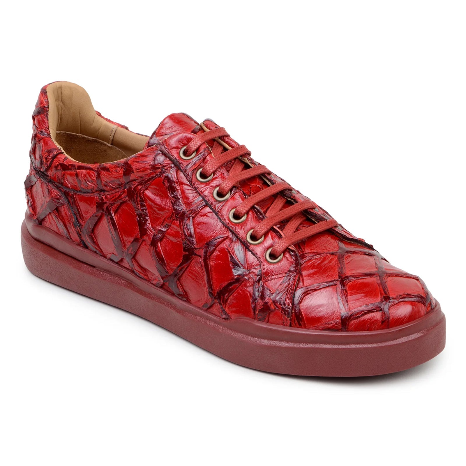 Men’s Belvedere Kingstone Genuine Pirarucu Dress Sneaker in Red