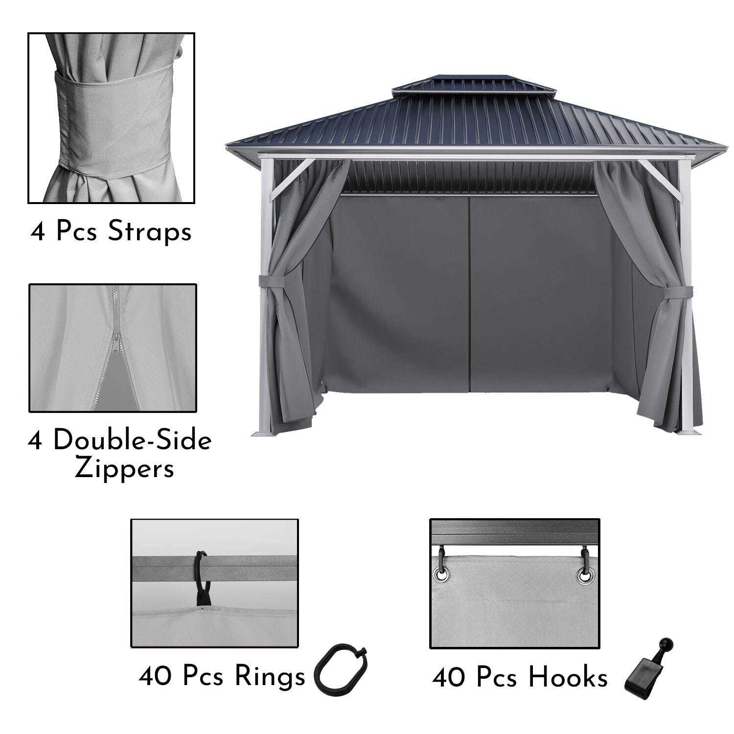 Aoodor 10′ x Gazebo Curtain Replacement Universal 4-Panel Sidewalls