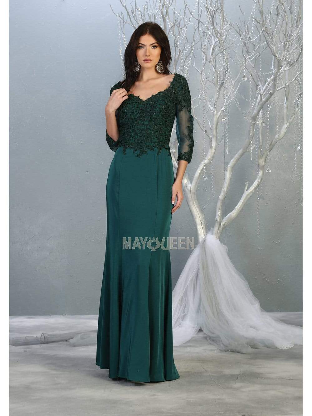 MQ1811 Appliqued Quarter Sleeve Scoop Bodice Dress