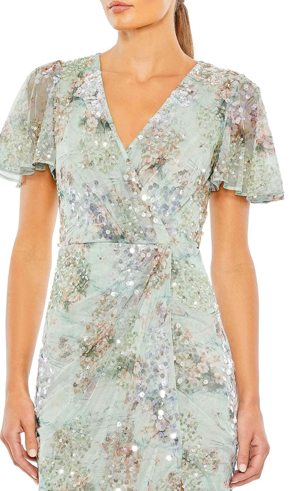 Floral Print V-Neck Evening Gown