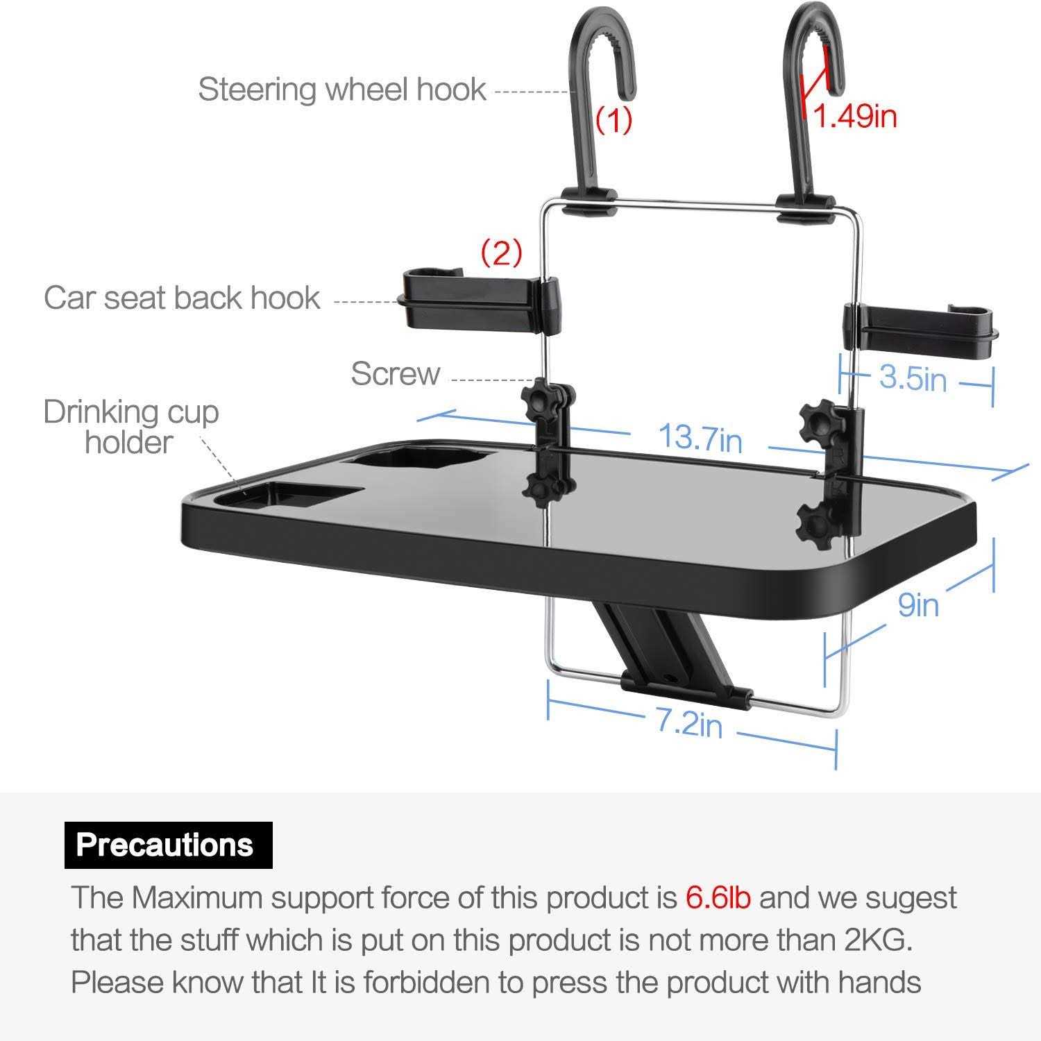 Autochoice Foldable Car Seat Back Portable Tray for Food Dining Drink and Laptop
