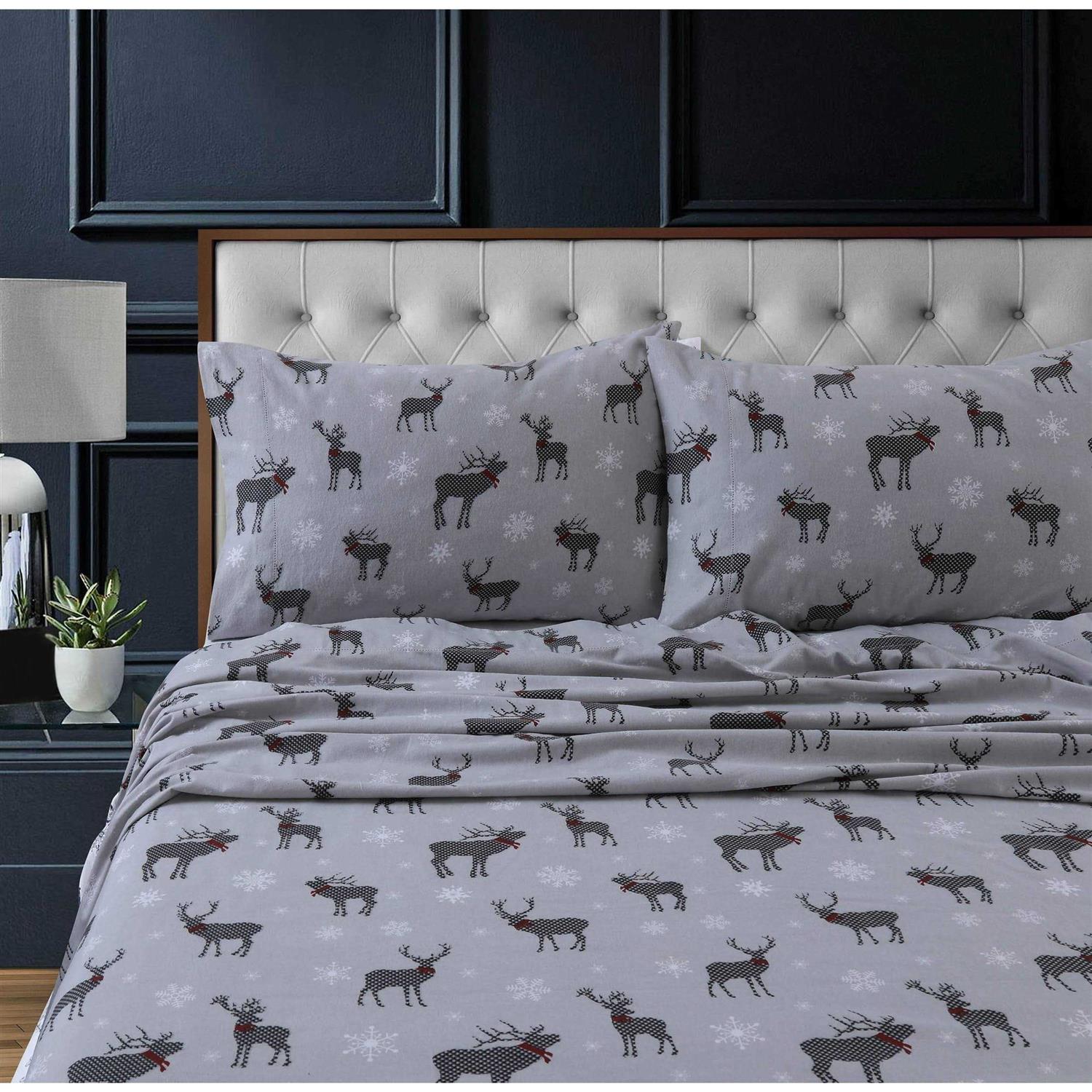 Tribeca Living Heavyweight 200-GSM Cotton Flannel Printed Extra Deep Pocket Sheet Set