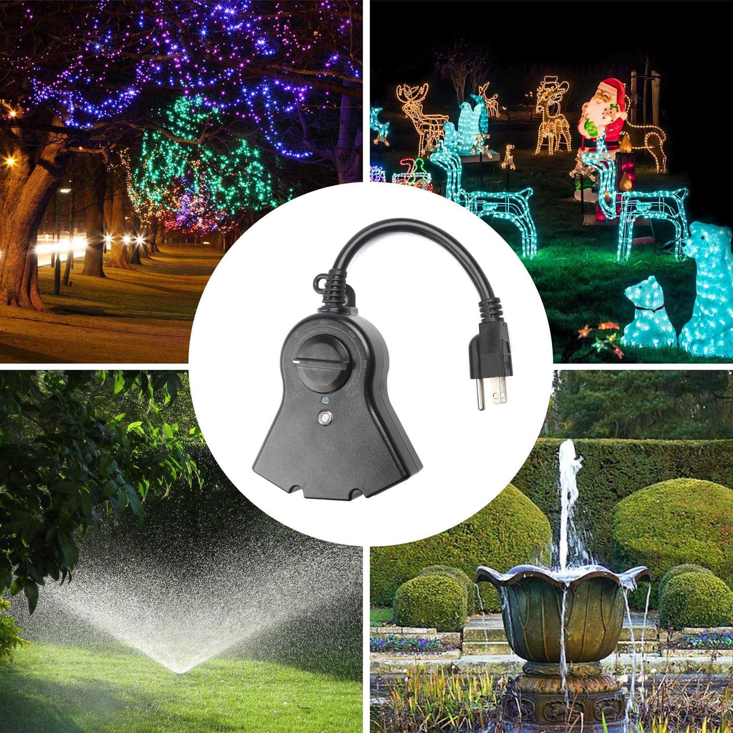 BN-LINK Outdoor Timer with Photocell Light Sensor Waterproof Outdoor 24 Hour Countdown Timer