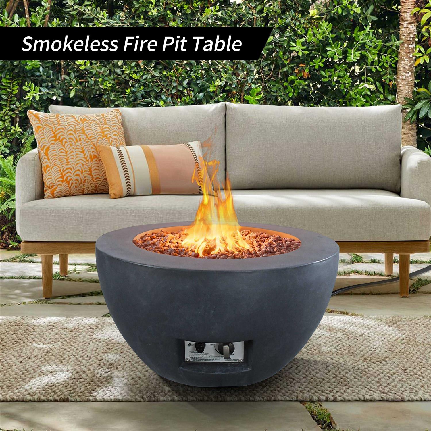 Kante 25 Inch Wide Round Concrete and Metal Outdoor Eco-Friendly Smokeless 50,000 BTU Propane Gas Fire Pit Bowl Table