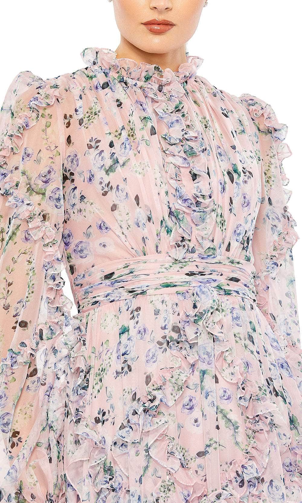 Long Puff Sleeve Tiered Skirt Prom Gown