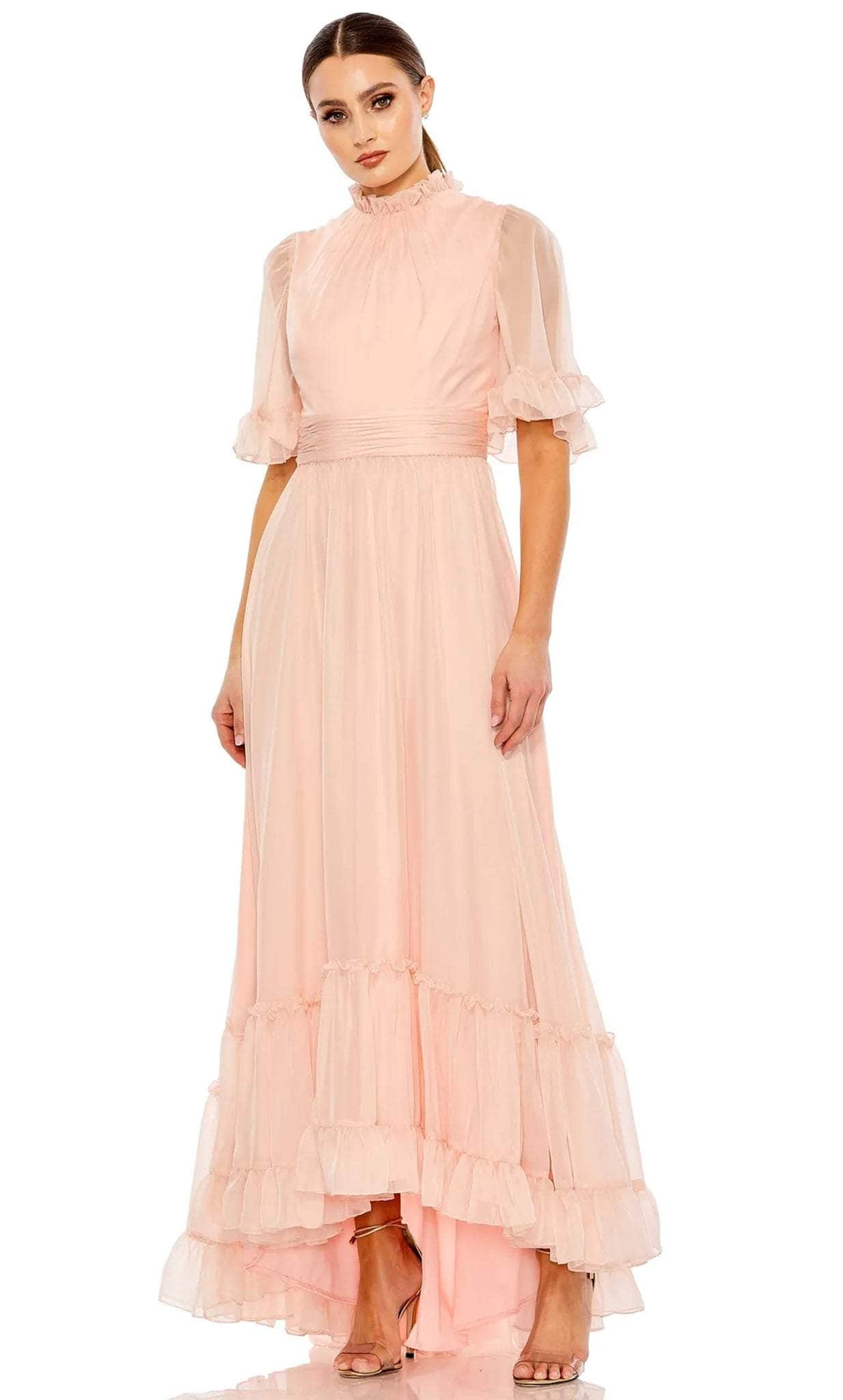 High Neck Short Flatter Sleeve Prom Dress