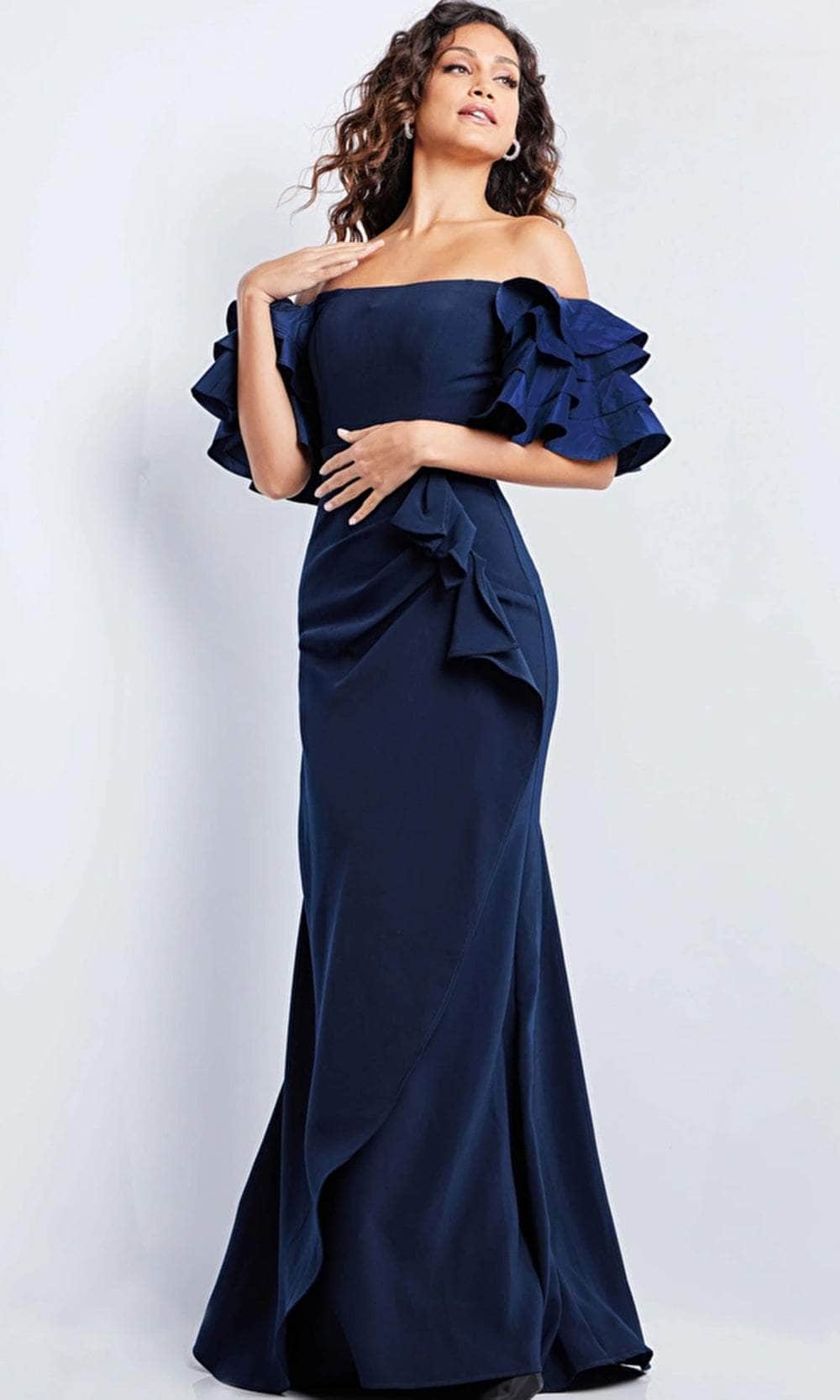 Off-Shoulder Straight-Across Neck Gown