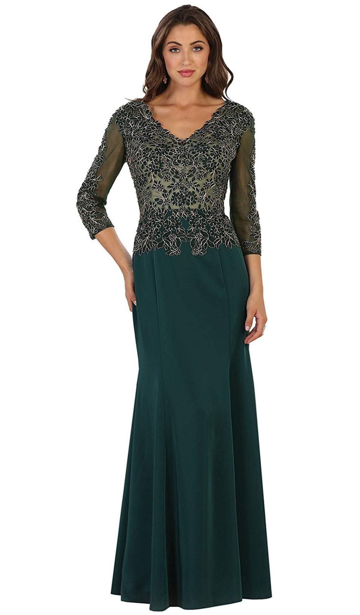 MQ1505 Quarter Length Sleeve Lace Sheath Evening Dress