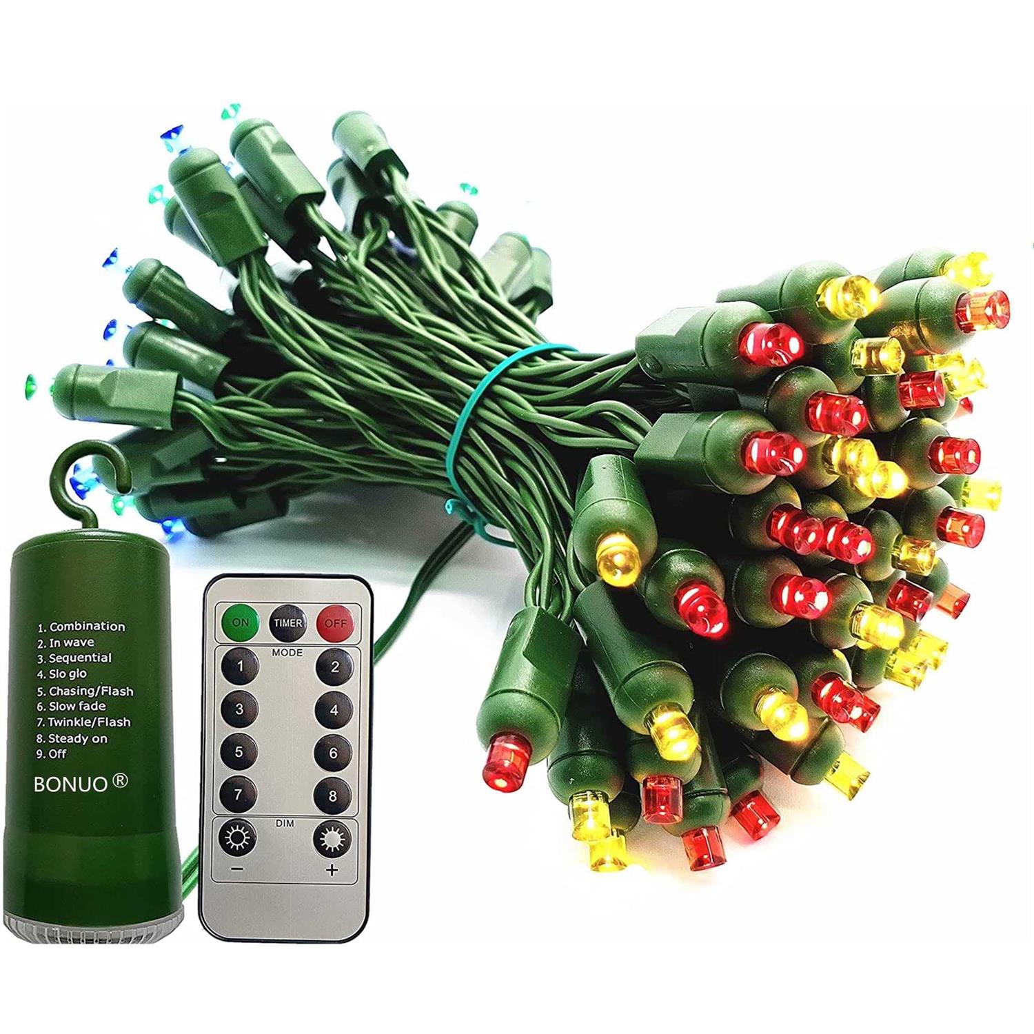BONUO 50 Bulbs 5mm LED Christmas Lights Battery Operated with Remote Timer 8 Lighting Modes