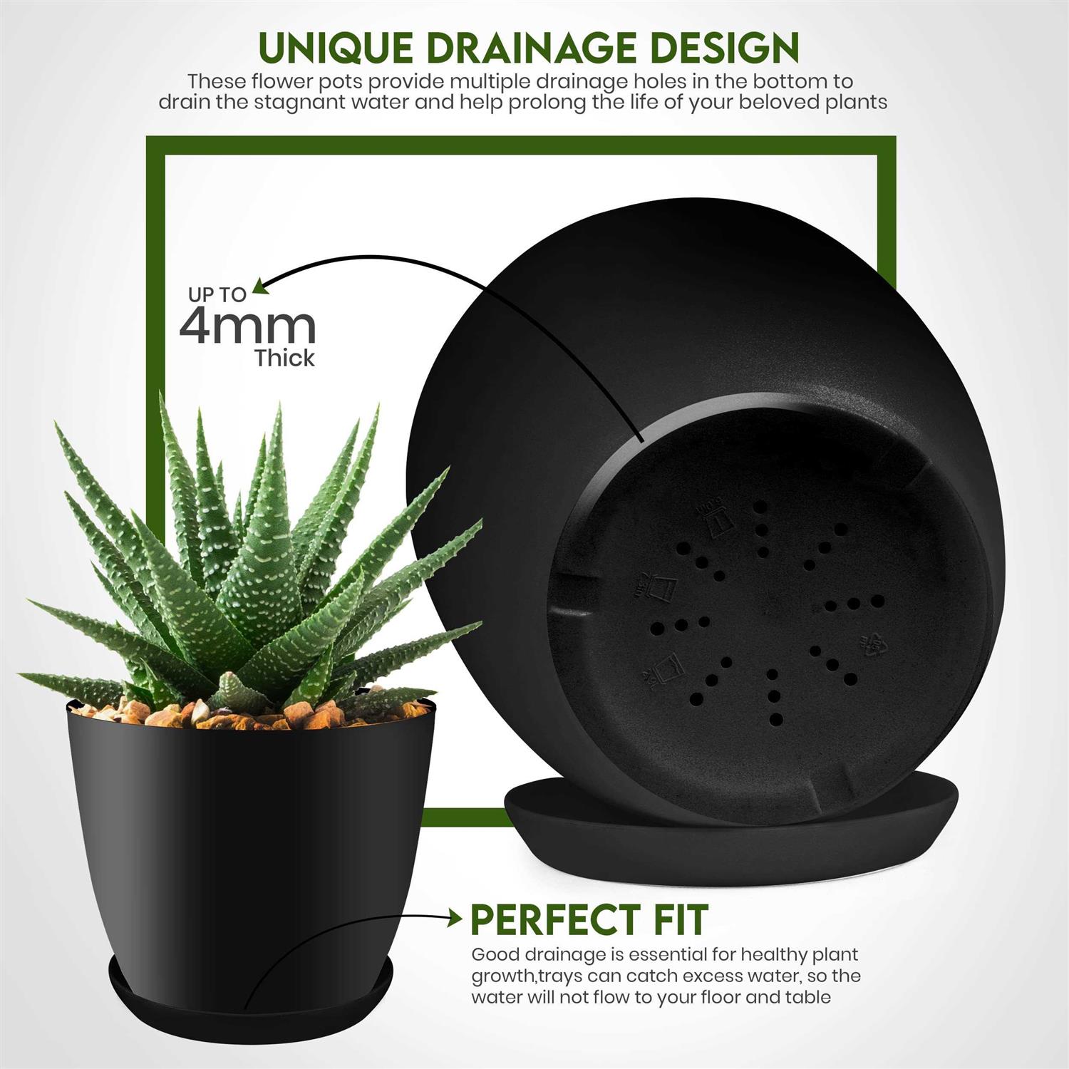 Utopia Home Plant Pots Indoor with Drainage 7/6.6/6/5.3/4.8 Inches Home Decor Flower Pots for Indoor Planter