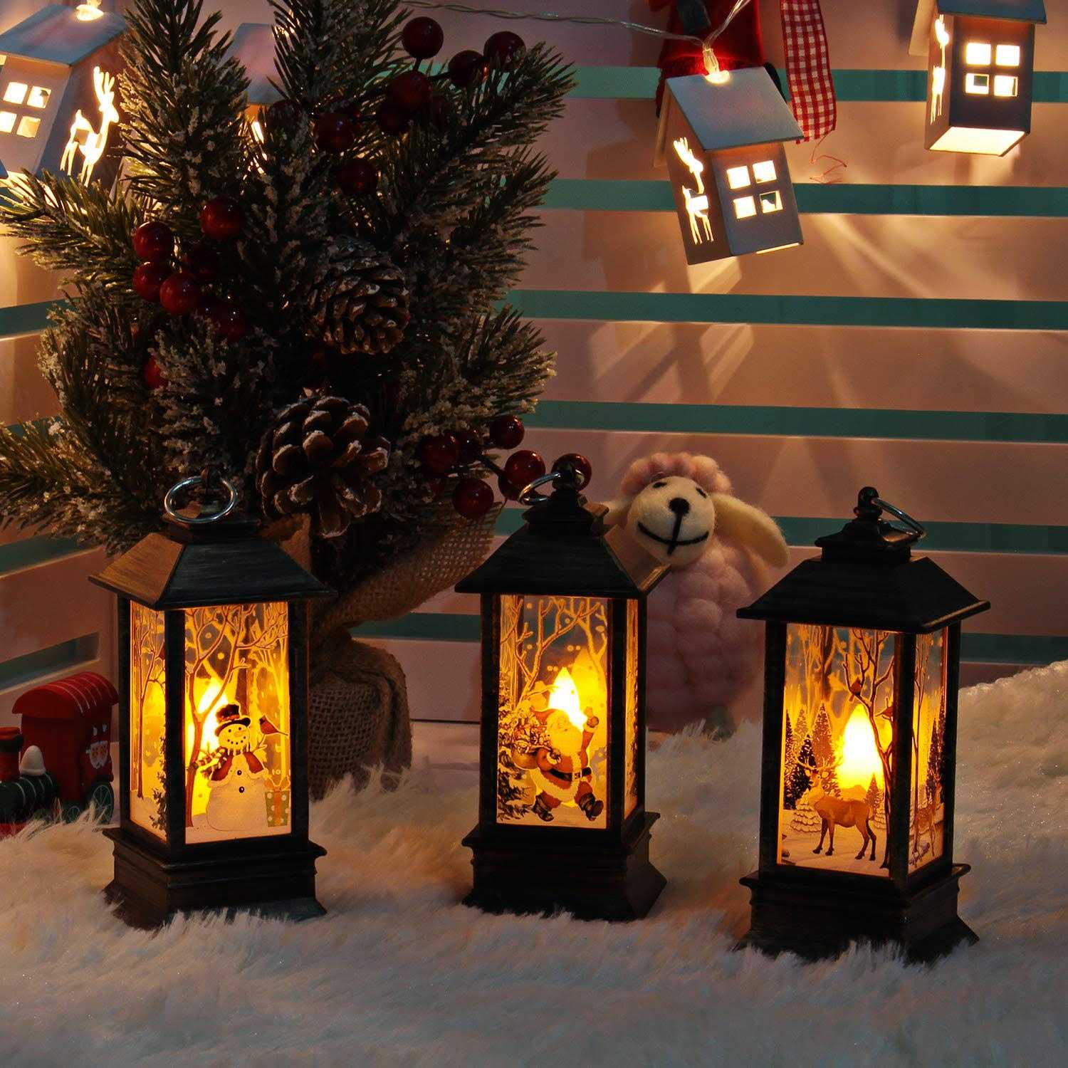 3 PCS Christmas Decoration Lamp Simulated Flame Candle Night Light Santa Claus Snowman Elk Hanging Lamps