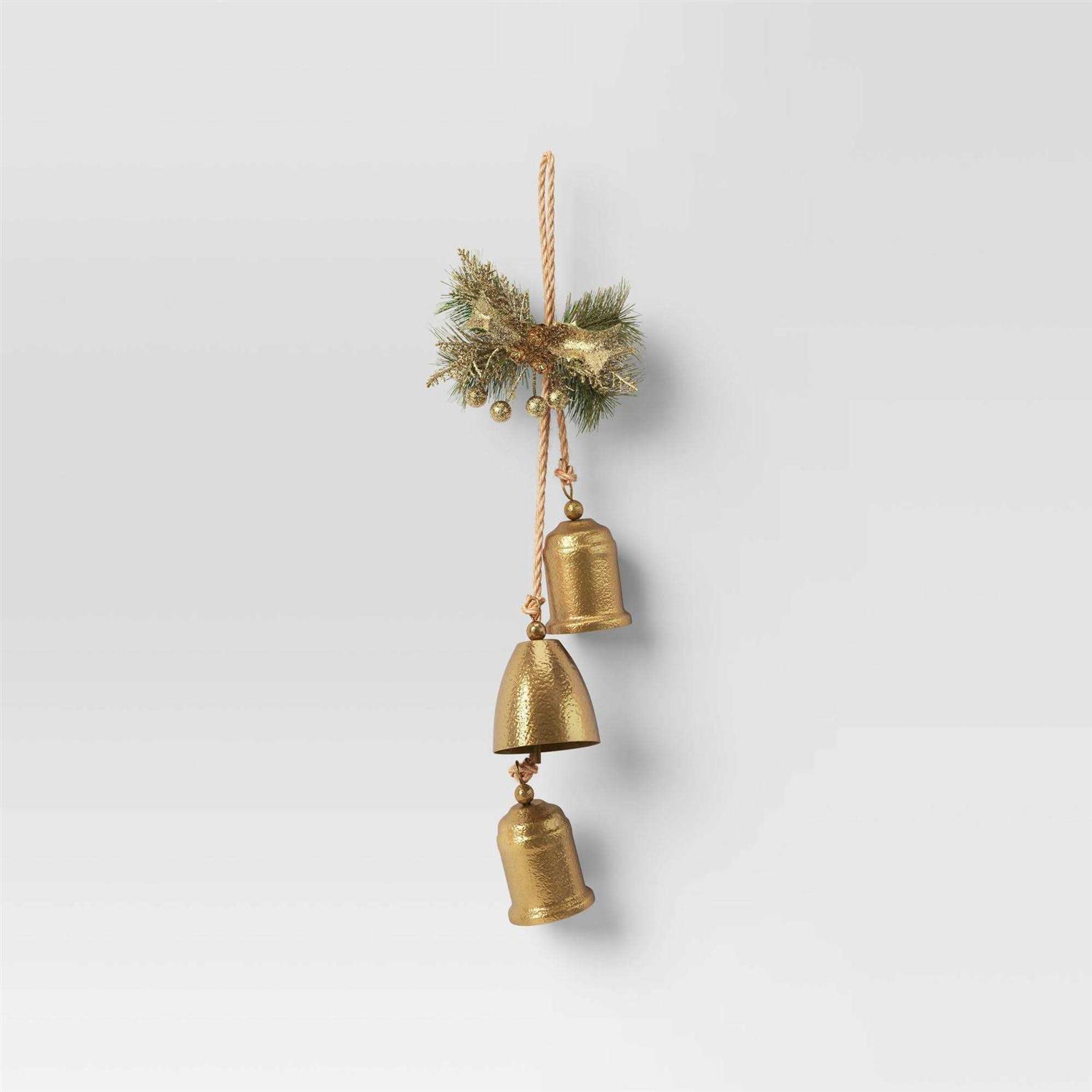 Wondershop 18 Metal Christmas Bells with Faux Greenery Door Décor Gold