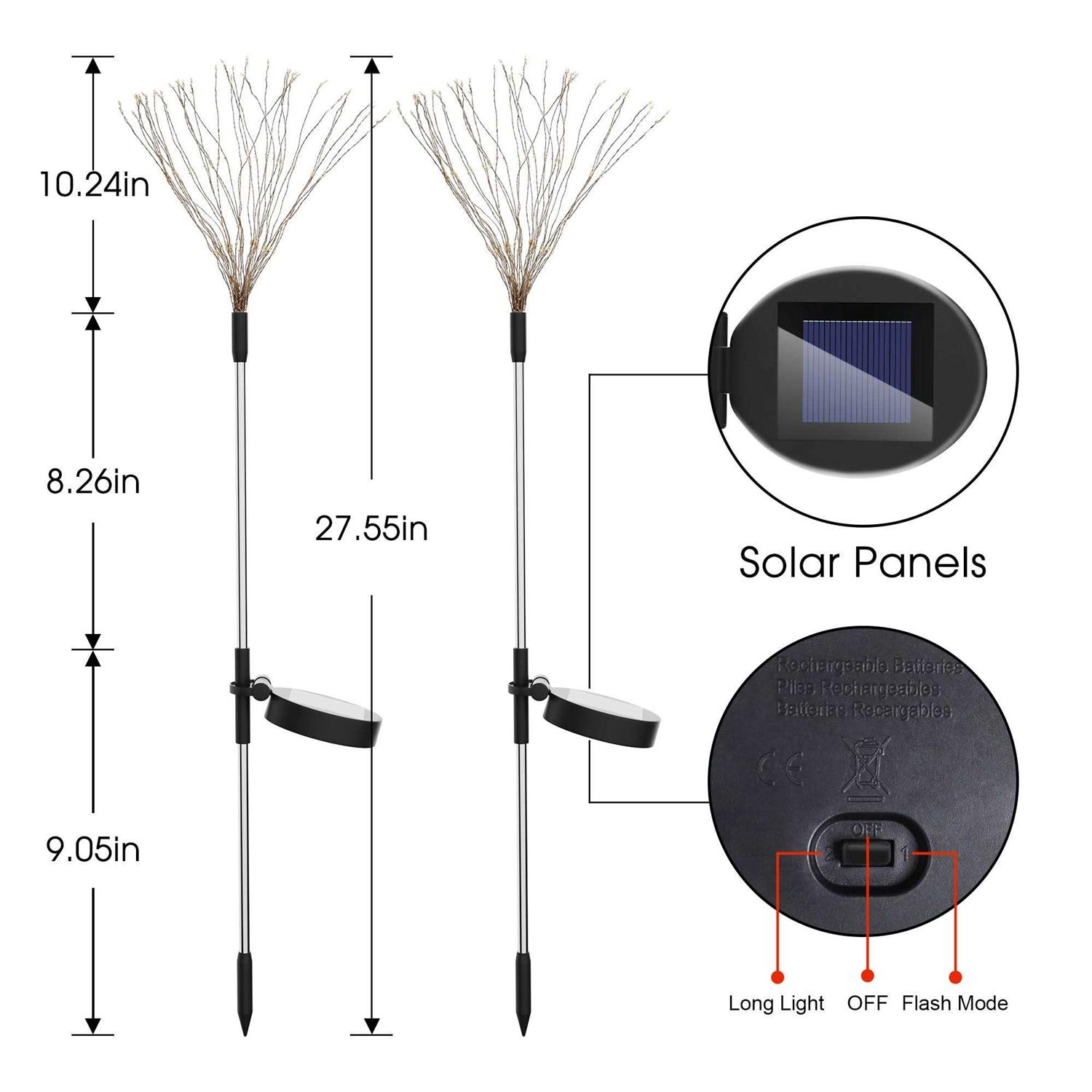 Yansun White Outdoor Solar Decorative Firework Lights 120 LED Powered 40 Copper Wires String Path Light in Warm