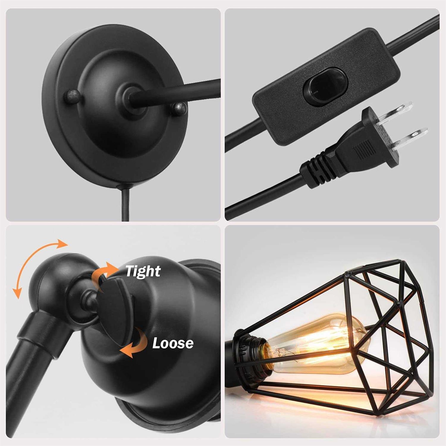 WimiSom Plug in Wall Sconce Wire Cage Industrial Wall Lamp with Plug in Cord