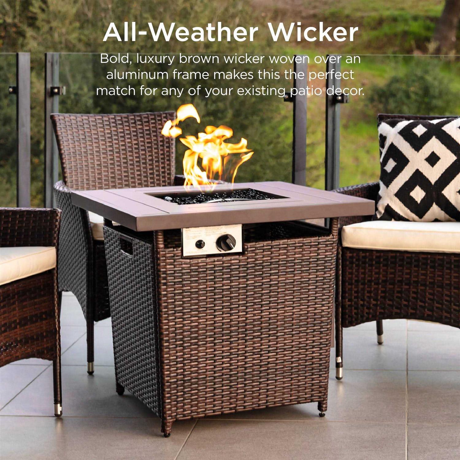 Best Choice Products 28in Propane Gas Fire Pit Table 50,000 BTU Outdoor Wicker w/ Glass Beads