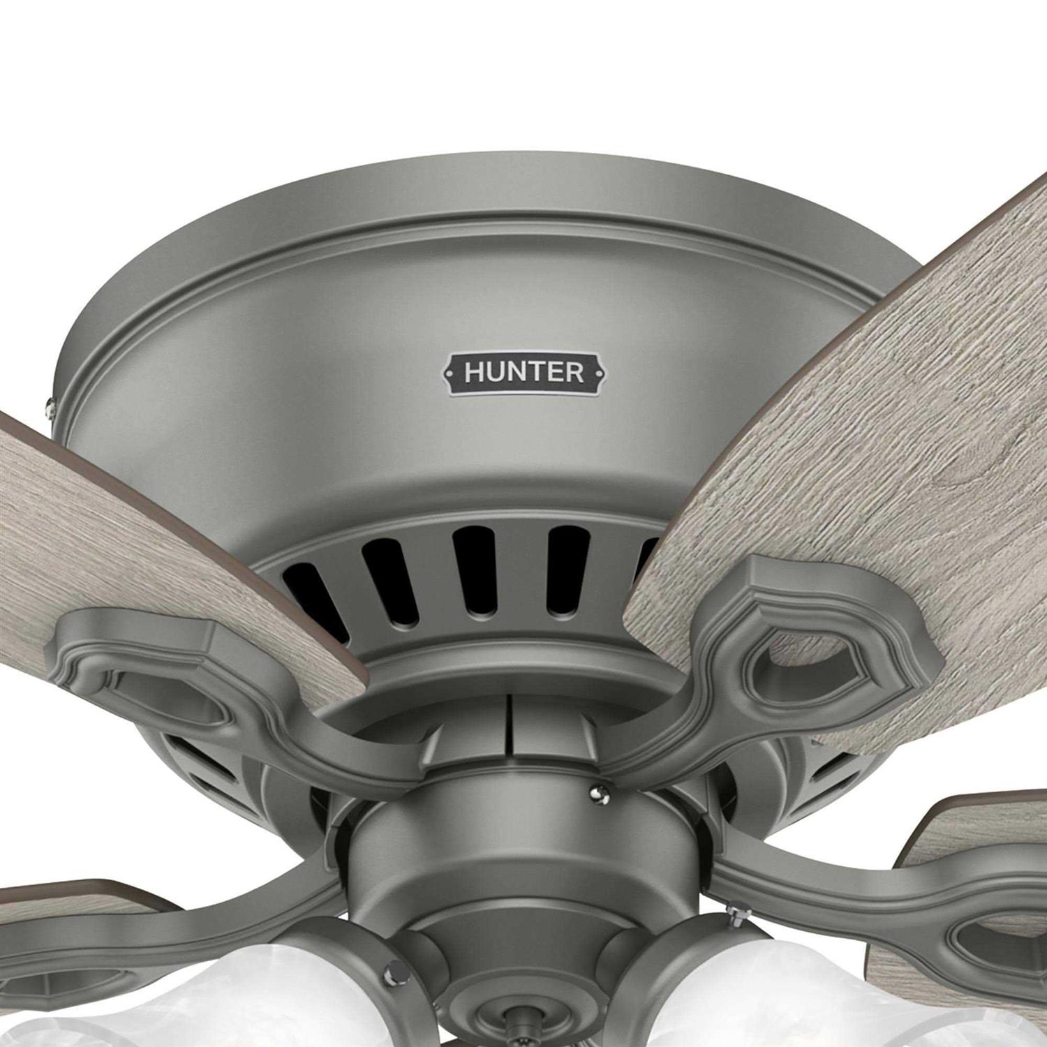 52 Hunter Builder Matte Silver Low Profile Ceiling Fan with LED Light 51113