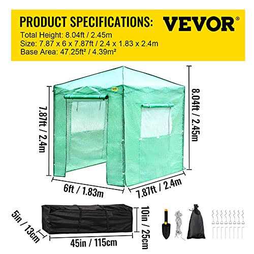 VEVOR Pop-Up Greenhouse Portable Greenhouse with Doors & Windows Set Up in Minutes
