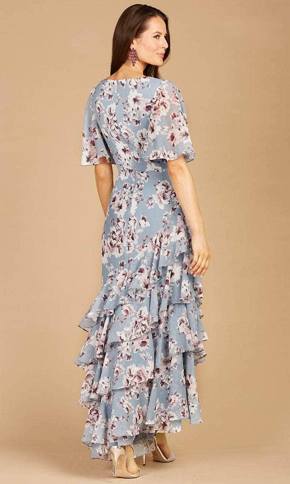 V-Neck Ruffled Printed Long Dress