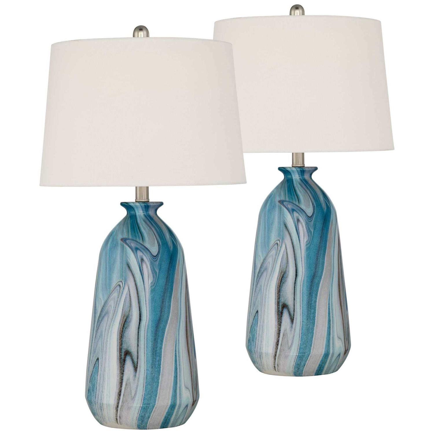 360 Lighting Carlton Modern Table Lamps 28 Tall Set of 2 Swirling Blue Marble Bedroom Living Room House