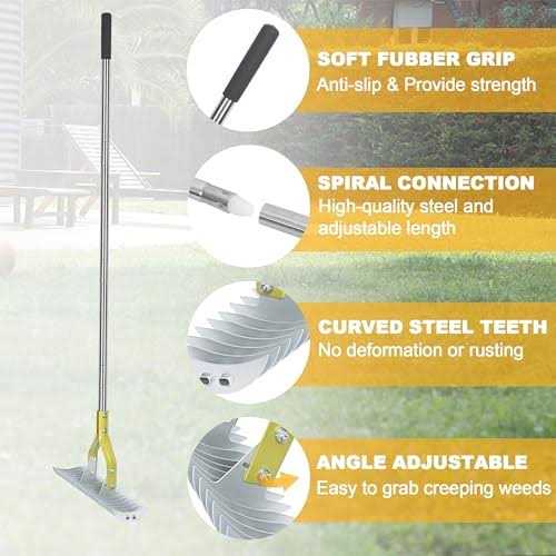 BARAYSTUS Thatch Rake 15-Inch Wide Lawn Thatching Rake for Cleaning Dead Grass