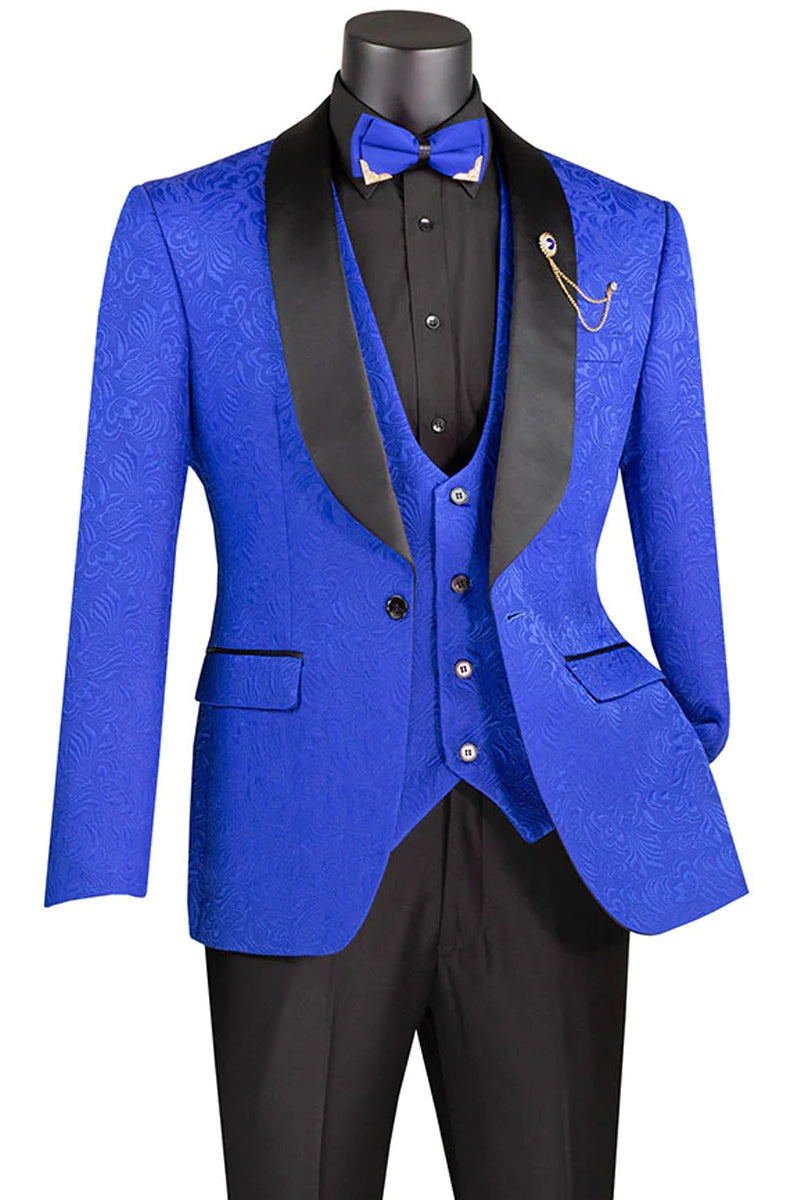 Men’s Slim Fit Vested Paisley Wedding Tuxedo in Royal Blue