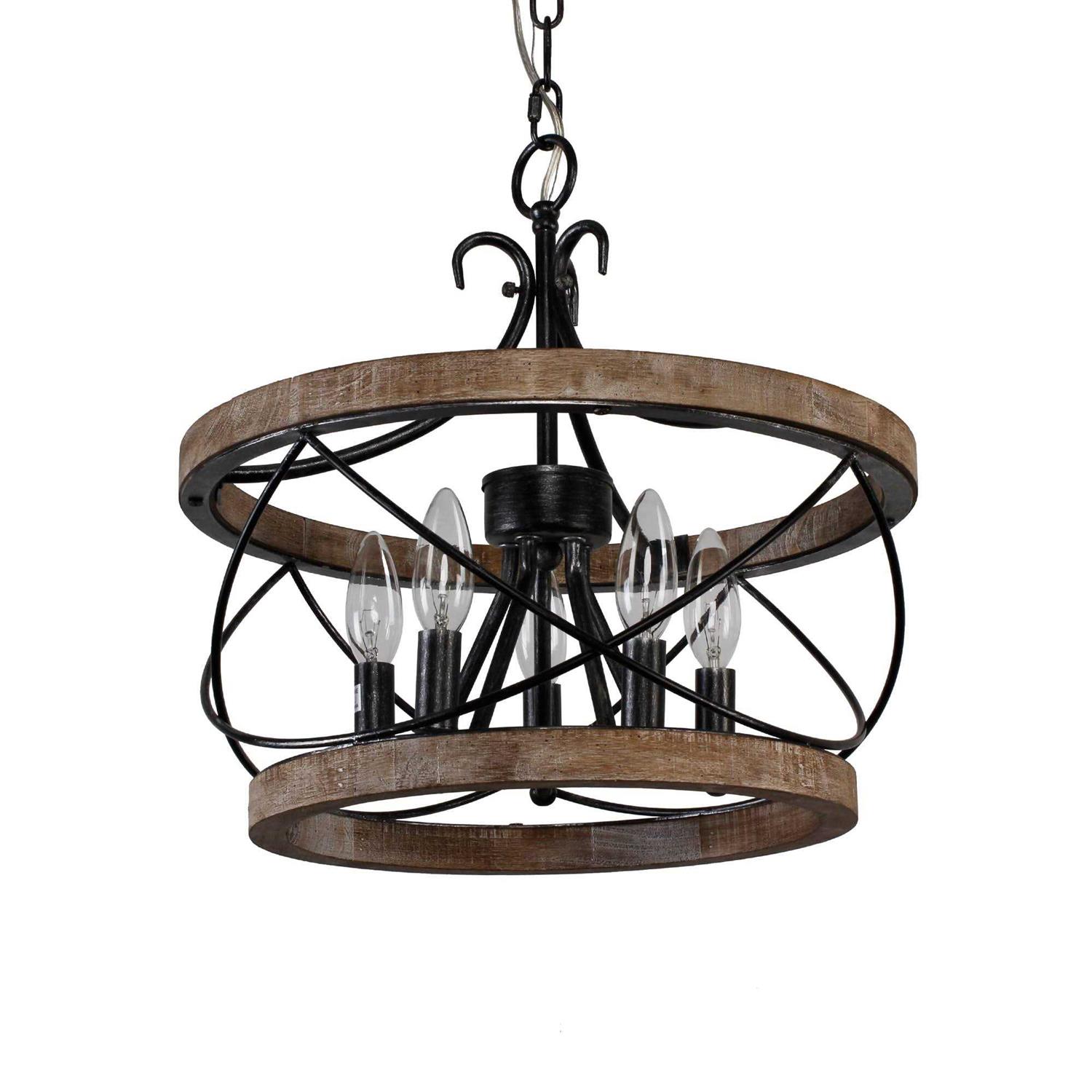 Bella Depot 5-Light Rustic Cage Wood Chandelier Dimmable Lighting FC4059-5H
