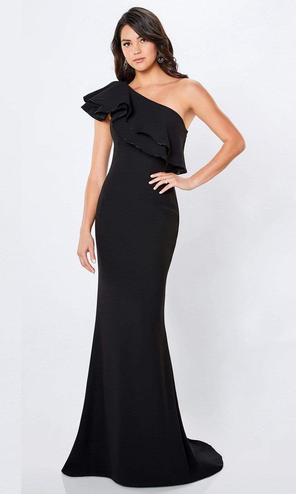 221975 Embellished Ruffled Asymmetric Long Gown